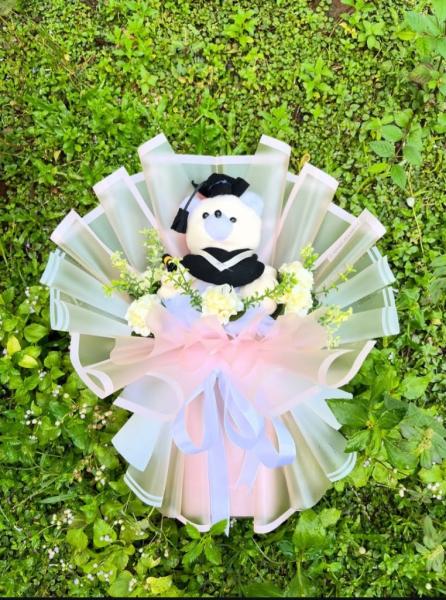 Buket Boneka Wisuda Teddy Bear Cream Pink